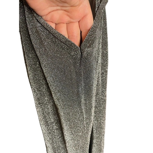 La Femme Metallic Shimmery Formal Gown High Slit Low Back Silver 0 Sexy HoCo - Picture 4 of 7